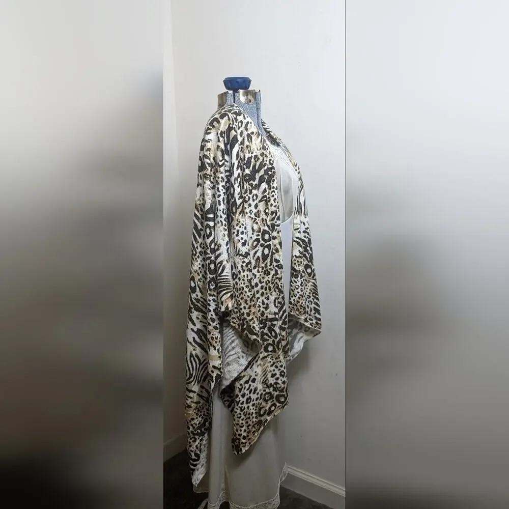 Animal Print Boho Poncho Shrug Longlines One Size